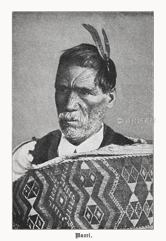 A Māori chief in New Zealand, halftone print, published in 1899